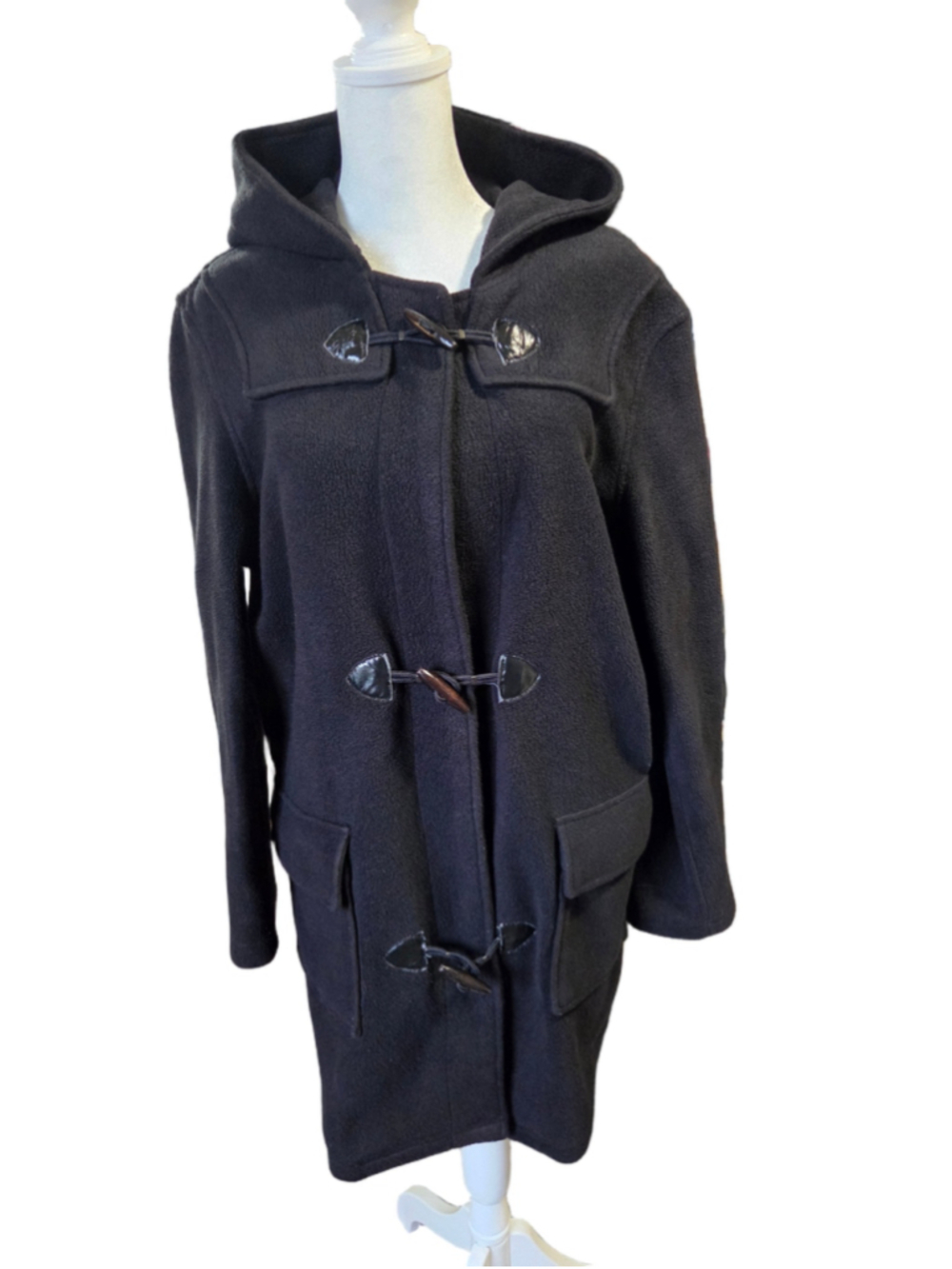 Women's Susan Graver Black Fleece Duffle Coat Size S